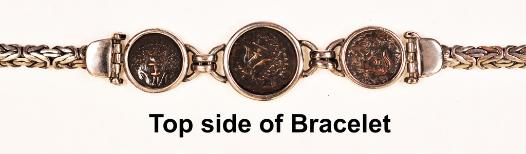 Silver Bracelet with 3 Authentic Widows Mite Biblical Coins (S-Bracelet 01)