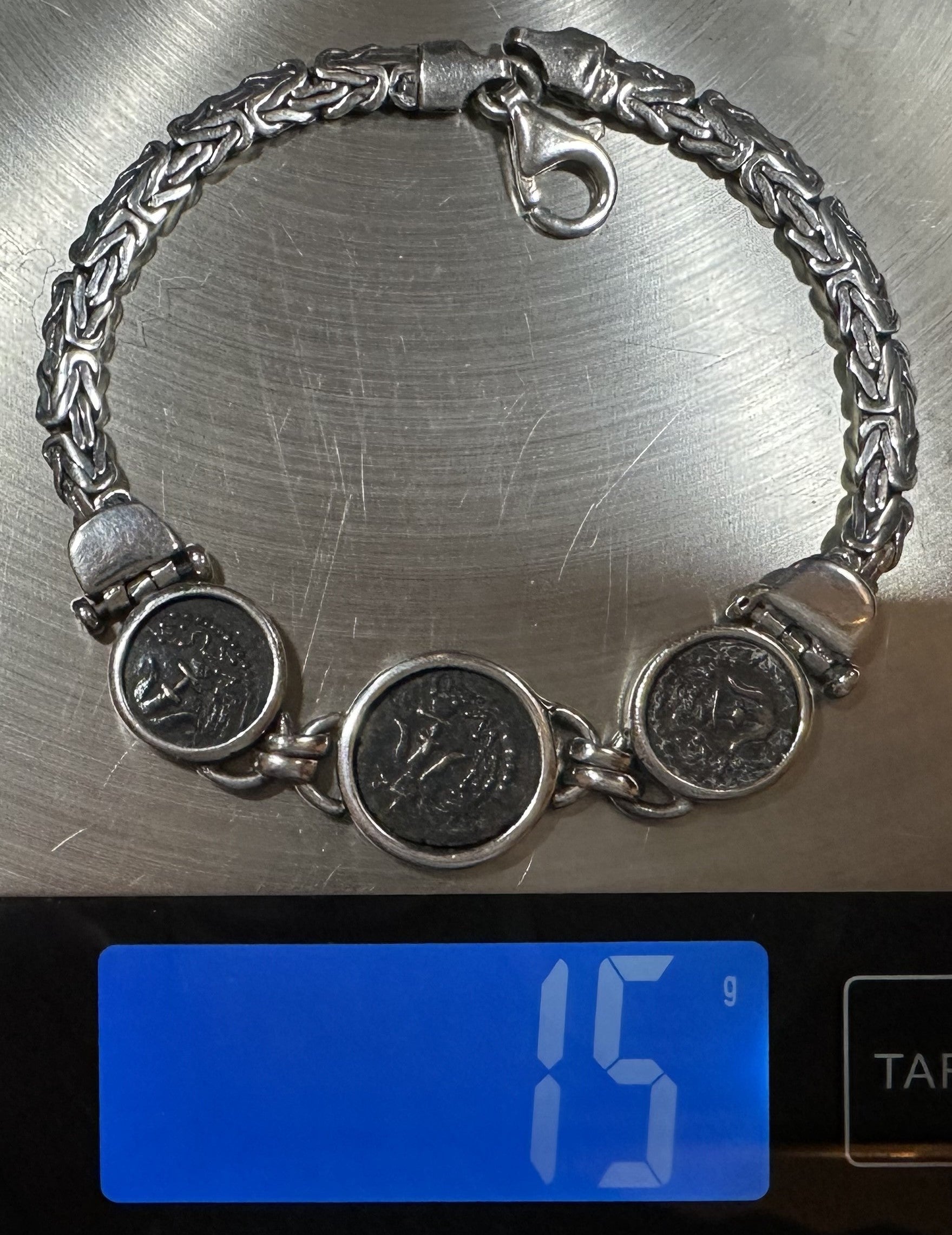 Silver Bracelet with 3 Authentic Widows Mite Biblical Coins (S-Bracelet 01)