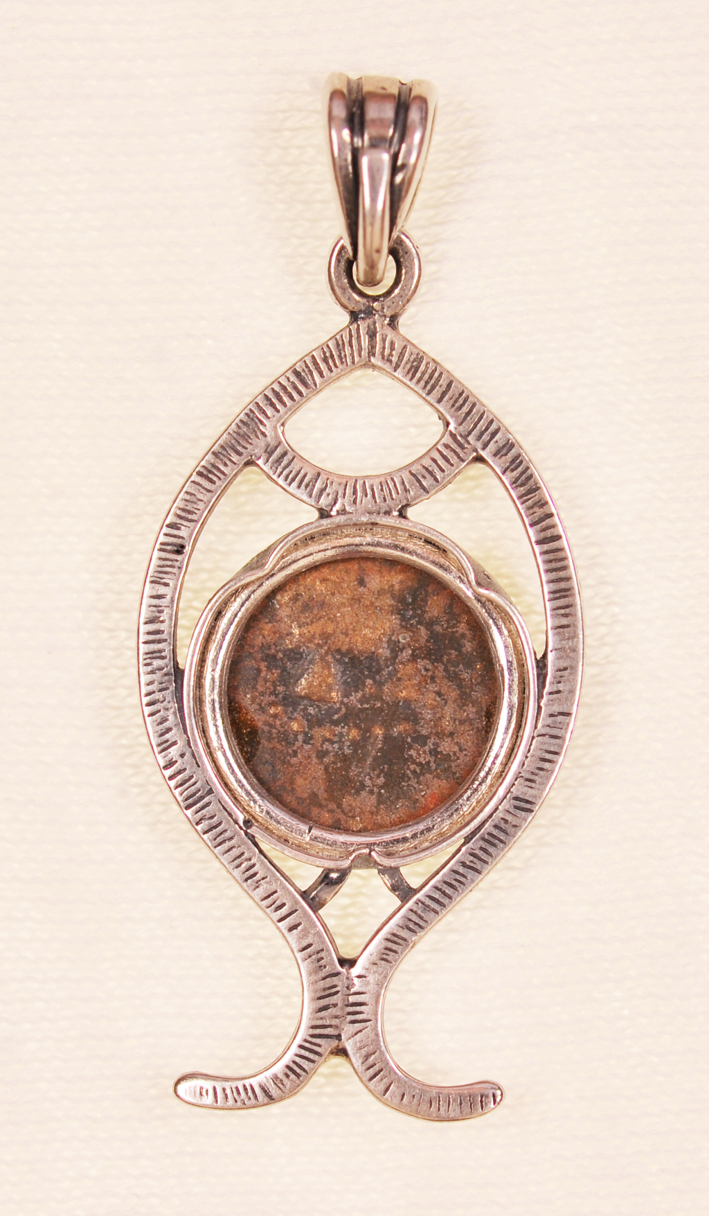 Authentic Widows Mite Biblical Coin mounted in Fish Bezel Pendant (S-Fish01)
