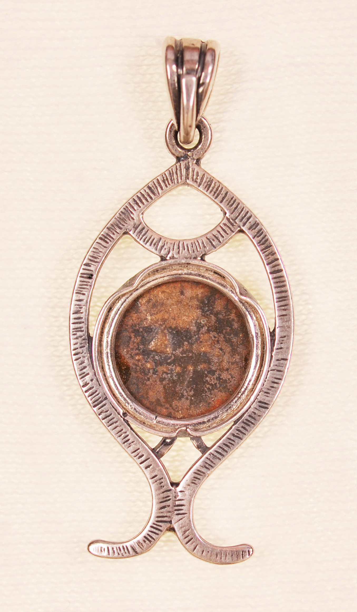 Authentic Widows Mite Biblical Coin mounted in Fish Bezel Pendant (S-Fish01)
