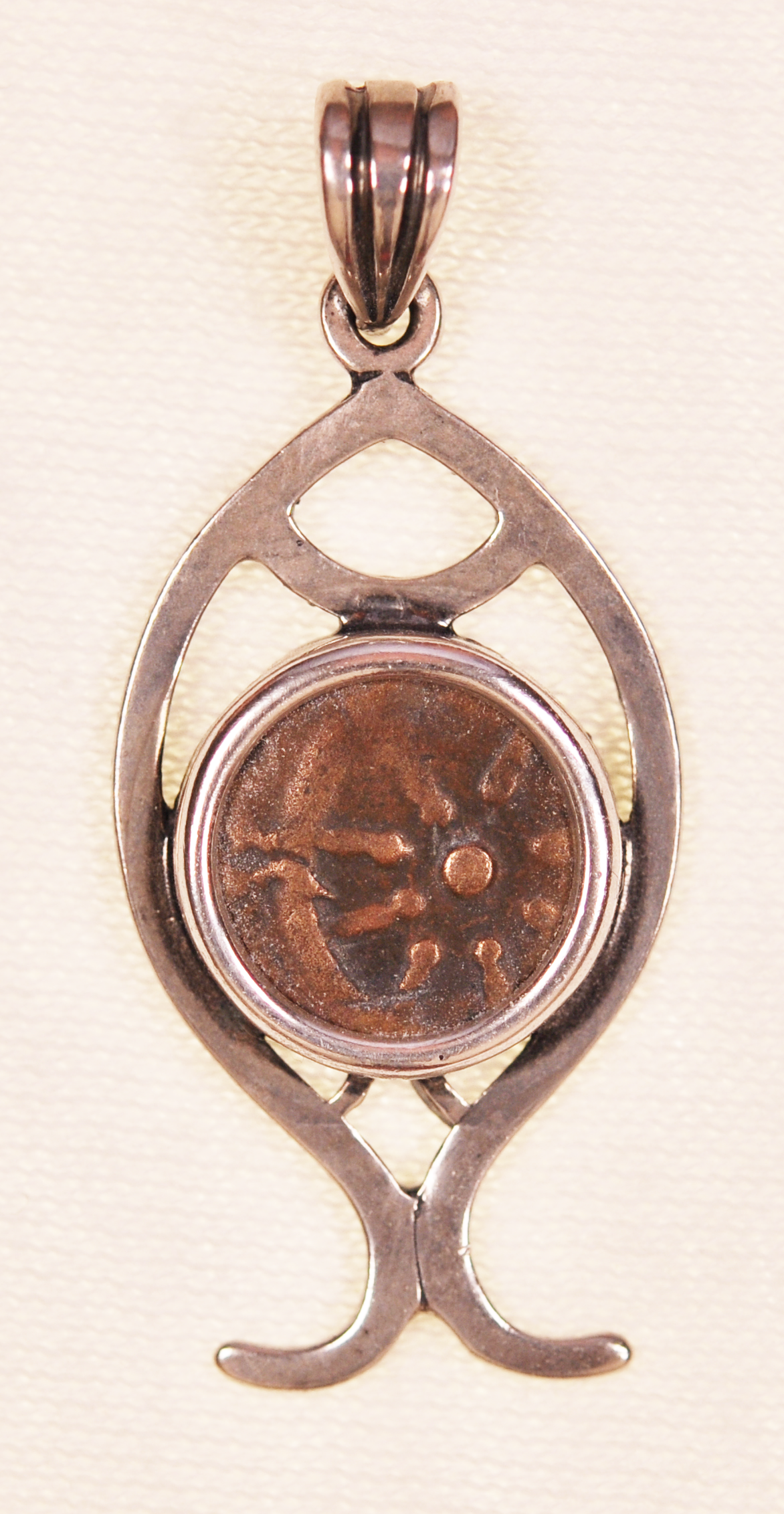 Authentic Widows Mite Biblical Coin mounted in Fish Bezel Pendant (S-Fish01)