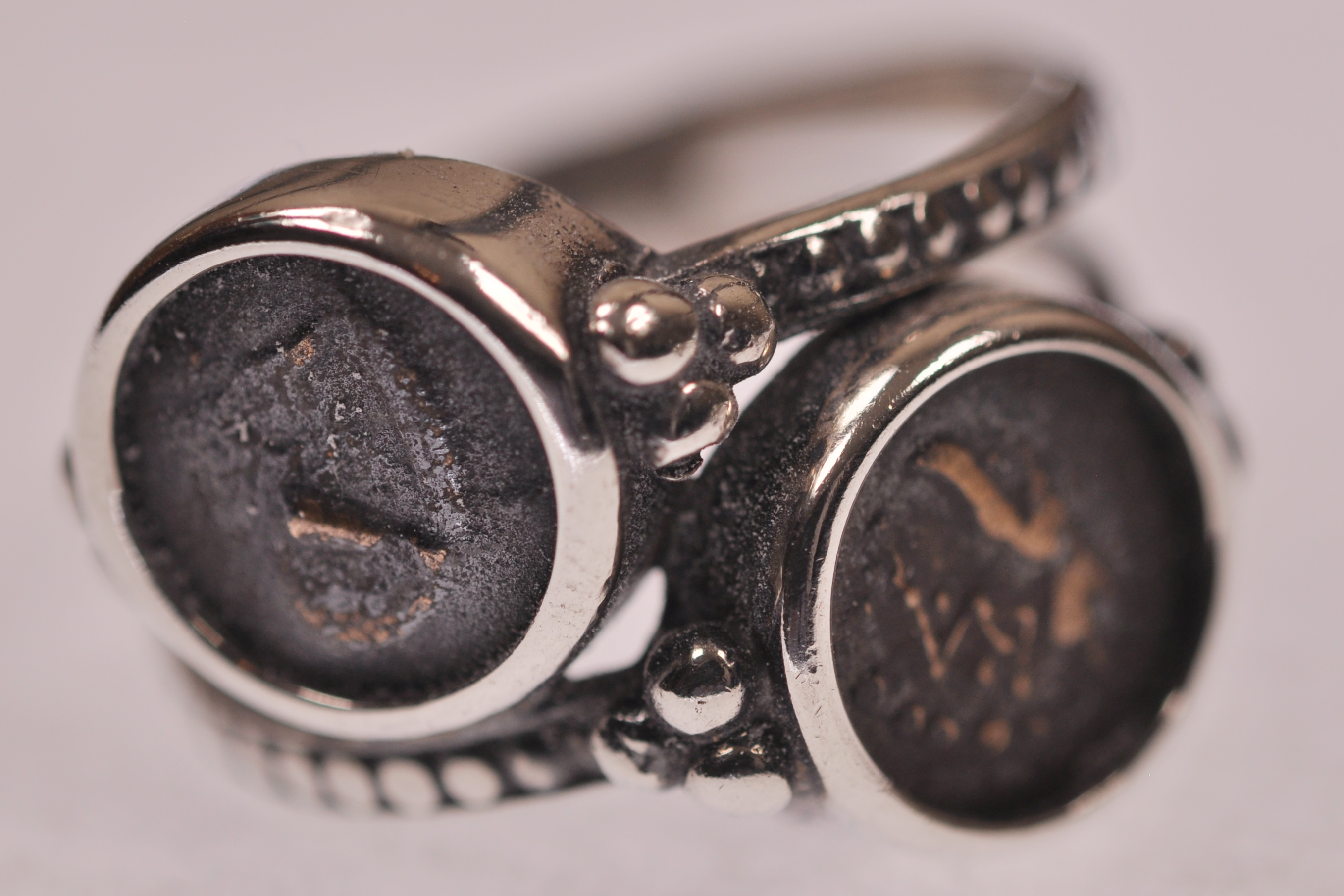 Two Authentic Widows Mites mounted in Lady's Silver Ring size 8-1/2 (S-R1)