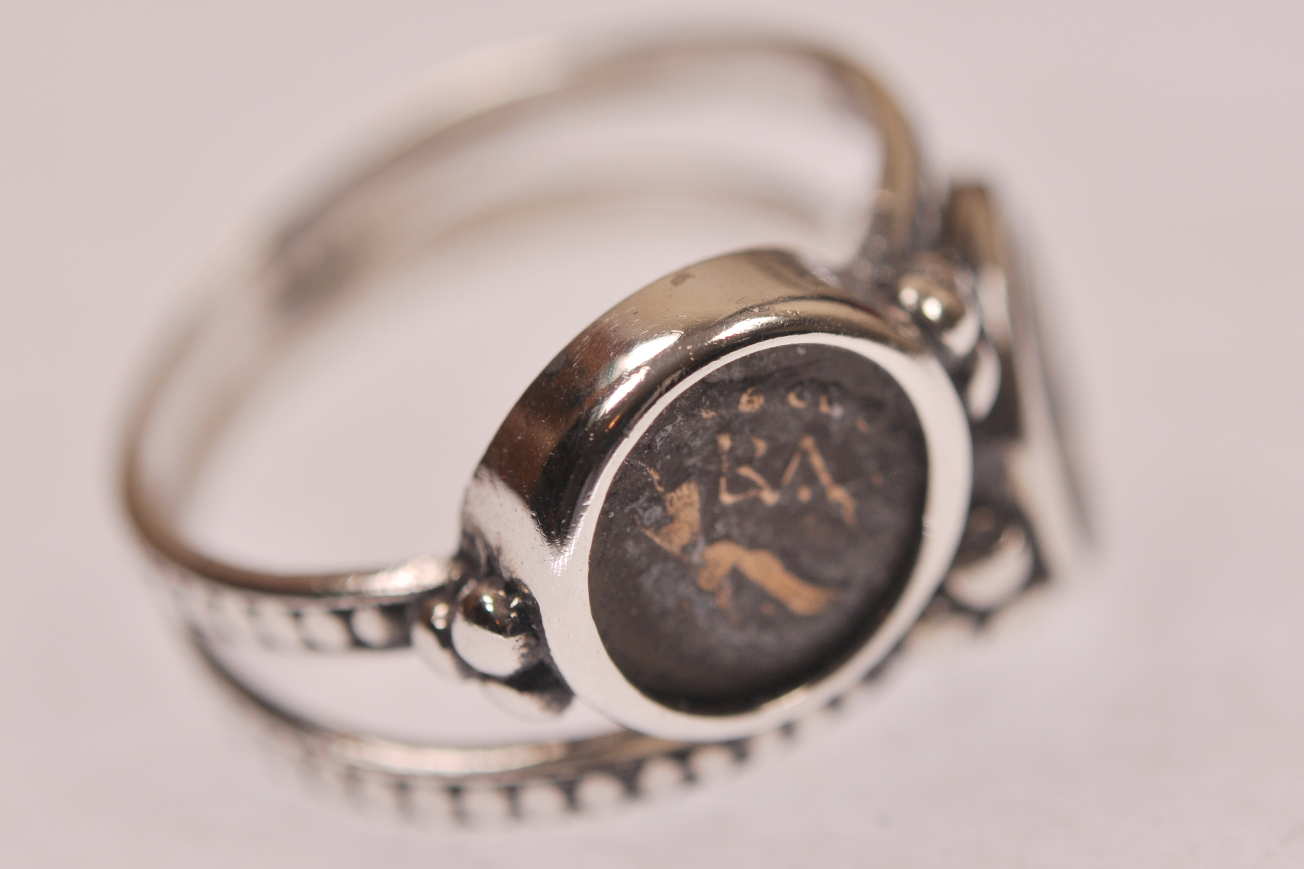 Two Authentic Widows Mites mounted in Lady's Silver Ring size 8-1/2 (S-R1)