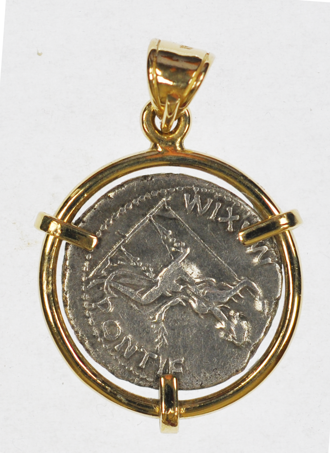 Tribute Penny Tiberius Denarius mounted in 14K Gold Bezel Pendant (TribPend14K)
