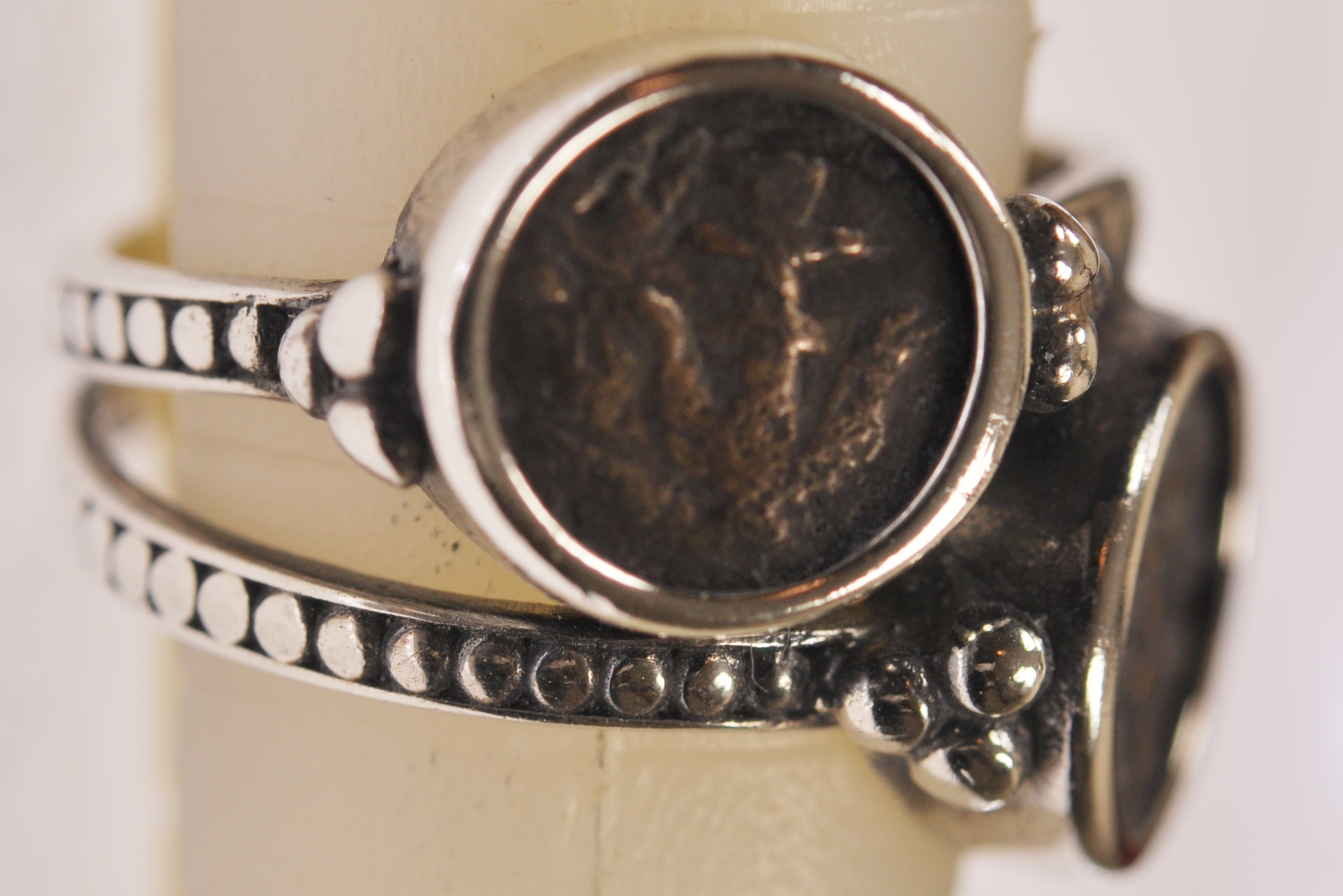 Two Authentic Widows Mites mounted in Lady's Silver Ring size 8-1/2 (S-R2)